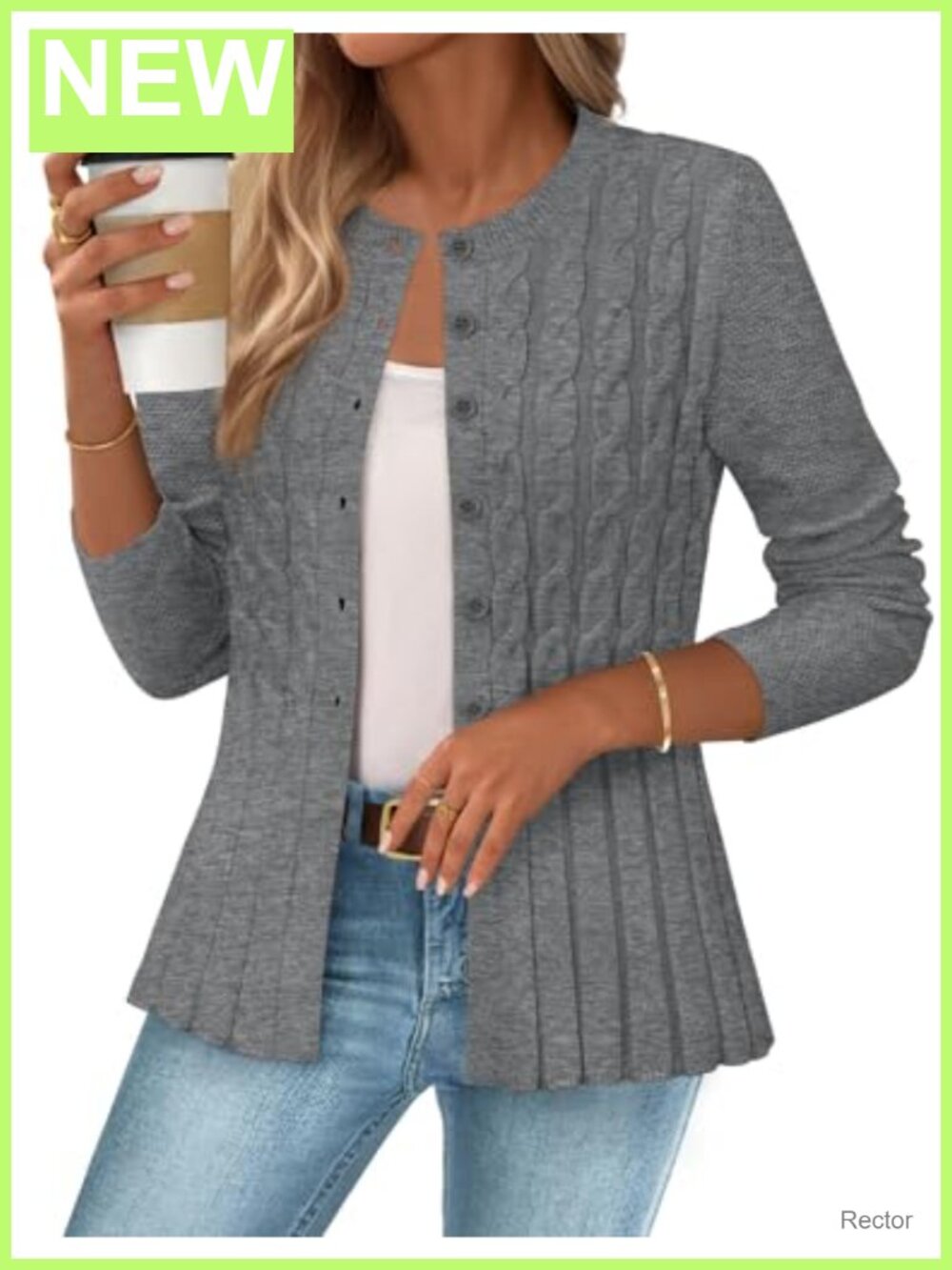 Cable Knit Peplum Cardigan Button Down Open Front Knit Sweater for Women